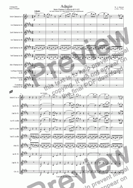 page one of Adagio from Clarinet Concerto KV622 for Solo Clarinet in A