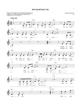 page one of With Or Without You (Easy Lead Sheet / Fake Book)