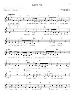 page one of Closing Time (Lead Sheet / Fake Book)
