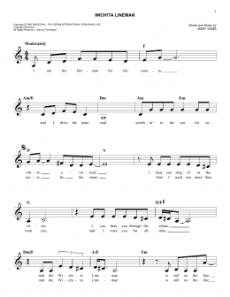 page one of Wichita Lineman (Easy Lead Sheet / Fake Book)