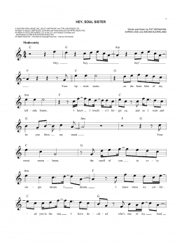 page one of Hey, Soul Sister (Easy Lead Sheet / Fake Book)
