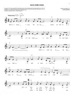 page one of Back Home Again (Easy Lead Sheet / Fake Book)
