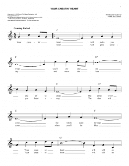 page one of Your Cheatin' Heart (Easy Lead Sheet / Fake Book)