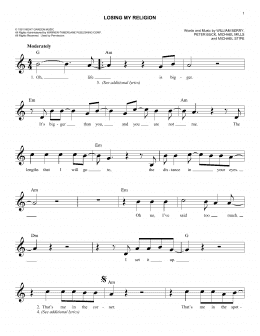 page one of Losing My Religion (Easy Lead Sheet / Fake Book)