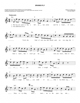 page one of Sparks Fly (Lead Sheet / Fake Book)