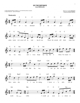 page one of Go The Distance (from Hercules) (Easy Lead Sheet / Fake Book)
