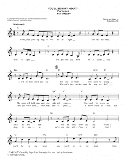 page one of You'll Be In My Heart (Pop Version) (from Tarzan) (Easy Lead Sheet / Fake Book)