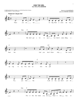 page one of Kiss The Girl (from The Little Mermaid) (Easy Lead Sheet / Fake Book)