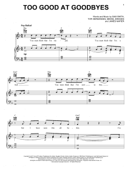 page one of Too Good At Goodbyes (Piano, Vocal & Guitar Chords (Right-Hand Melody))