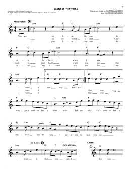 page one of I Want It That Way (Easy Lead Sheet / Fake Book)