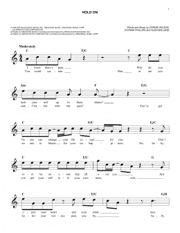 page one of Hold On (Easy Lead Sheet / Fake Book)