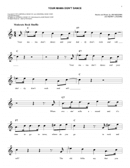 page one of Your Mama Don't Dance (Easy Lead Sheet / Fake Book)