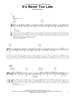 page one of It's Never Too Late (Guitar Tab)