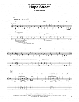 page one of Hope Street (Guitar Tab)