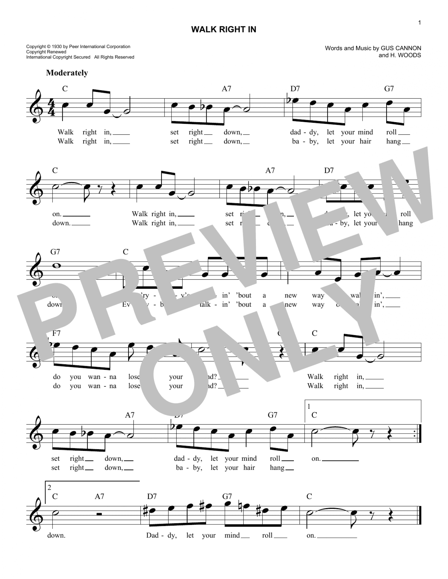 Walk Right In (Lead Sheet / Fake Book)