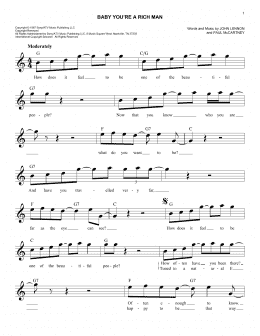 page one of Baby You're A Rich Man (Easy Lead Sheet / Fake Book)