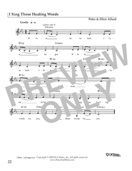 page one of I Sing These Healing Words (Lead Sheet / Fake Book)