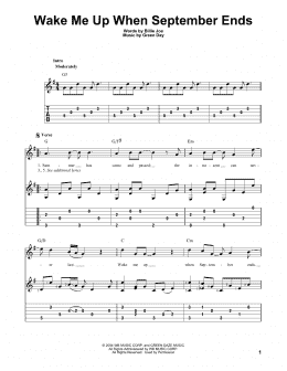 page one of Wake Me Up When September Ends (Solo Guitar)