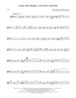 page one of Take Me Home, Country Roads (Cello Solo)