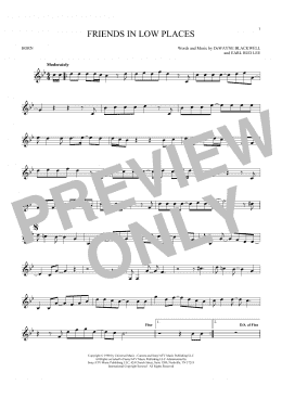 page one of Friends In Low Places (French Horn Solo)