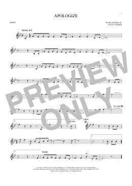 page one of Apologize (French Horn Solo)
