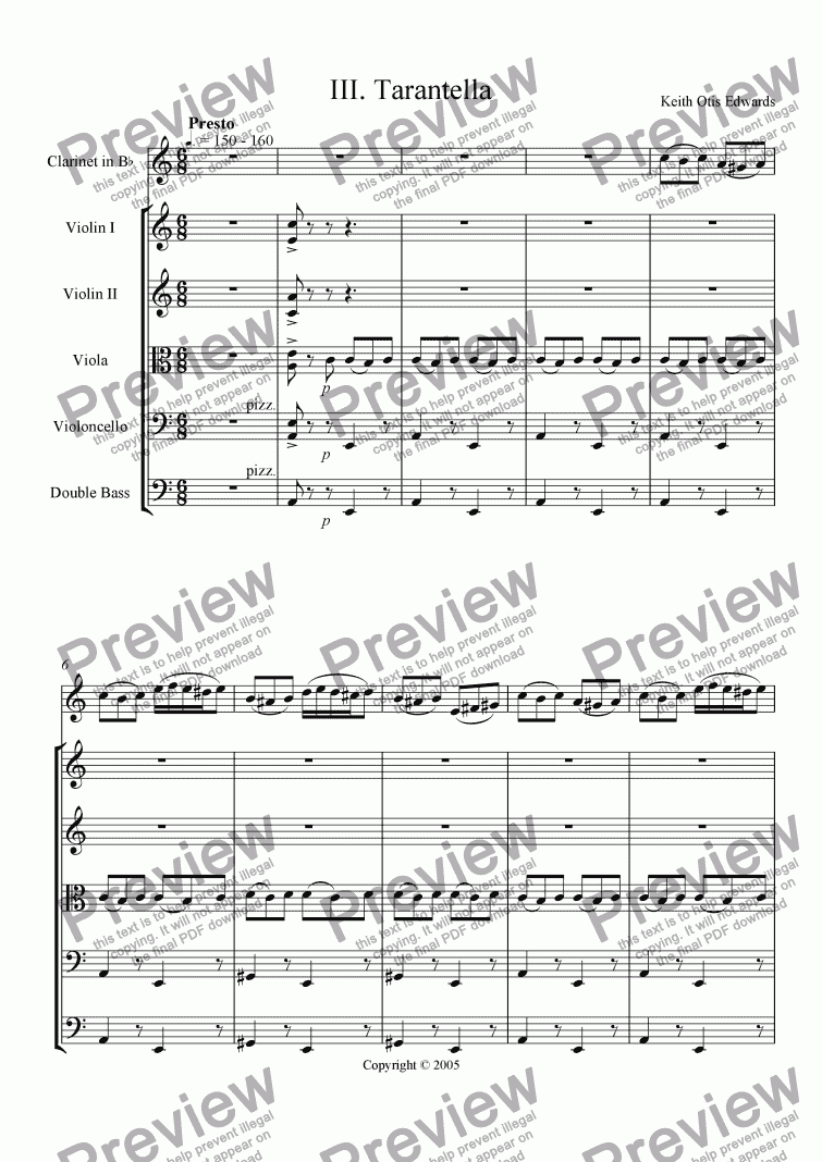 page one of Italian Concertino for Clarinet and Strings - III. Tarantella