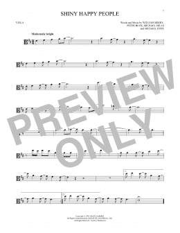 page one of Shiny Happy People (Viola Solo)