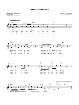 page one of Rainy Days And Mondays (Easy Lead Sheet / Fake Book)