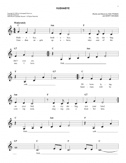 page one of Hush-A-Bye (Easy Lead Sheet / Fake Book)