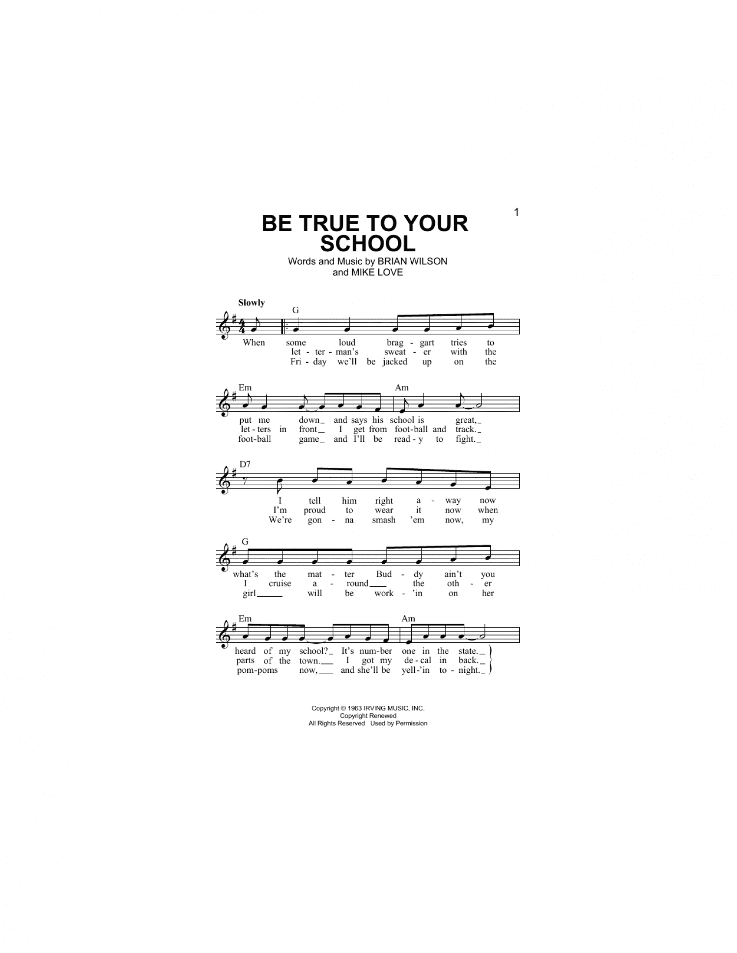 Be True To Your School (Lead Sheet / Fake Book)