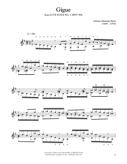 page one of Suite In E Minor BWV 996 (Solo Guitar)