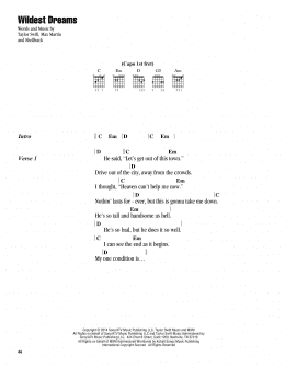page one of Wildest Dreams (Guitar Chords/Lyrics)