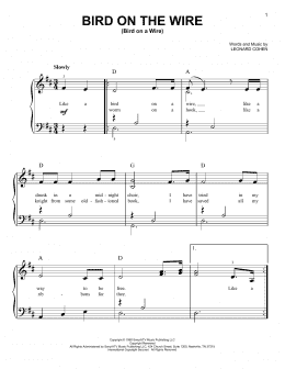 page one of Bird On The Wire (Bird On A Wire) (Easy Piano)