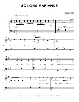 page one of So Long Marianne (Easy Piano)