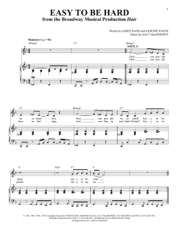 page one of Easy To Be Hard (Piano & Vocal)