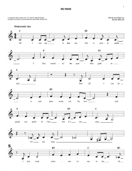 page one of No Rain (Easy Lead Sheet / Fake Book)