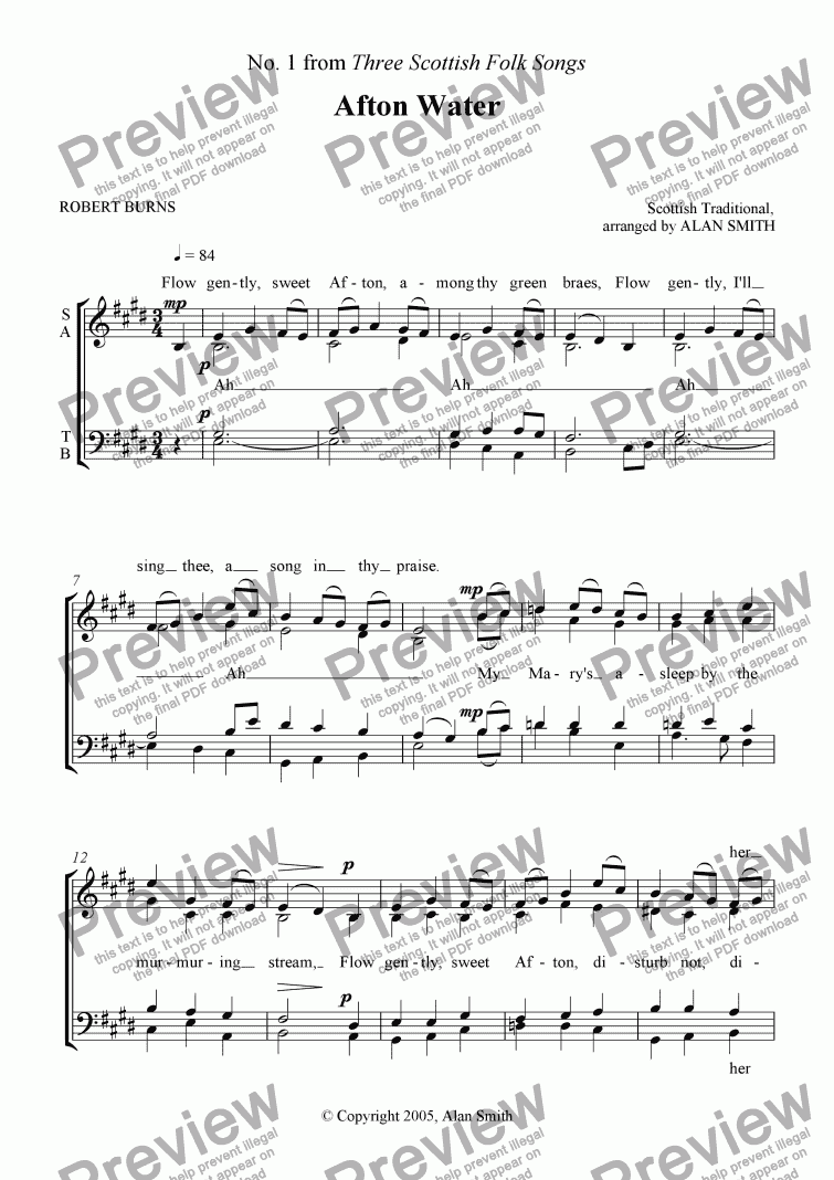page one of Three Scottish Folksongs - No.1 Afton Water