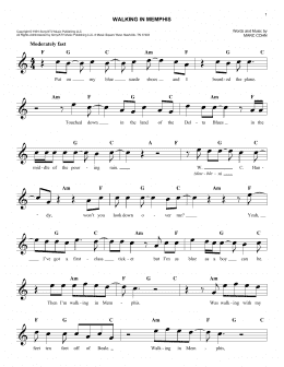 page one of Walking In Memphis (Easy Lead Sheet / Fake Book)