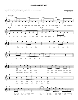 page one of I Don't Want To Wait (Easy Lead Sheet / Fake Book)