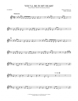 page one of You'll Be In My Heart (from Tarzan) (Clarinet Solo)