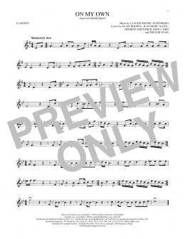 page one of On My Own (Clarinet Solo)