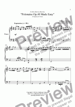 page one of Op.100 - Polonaise (Op.40 from F.Chopin - Made Easy) for Piano (C Major)