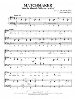 page one of Matchmaker (from Fiddler On The Roof) (Piano & Vocal)