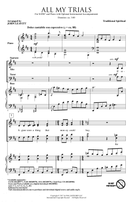 page one of All My Trials (SATB Choir)
