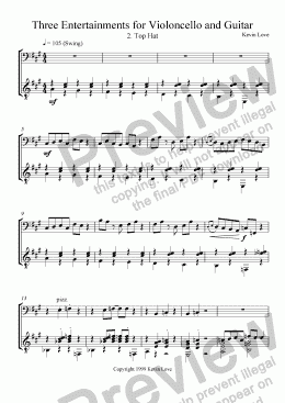 page one of 3 Entertainments for Cello and Guitar - Top Hat