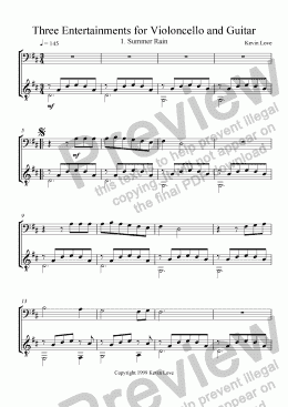 page one of 3 Entertainments for Cello and Guitar - Summer Rain