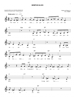 page one of Memphis Blues (Easy Lead Sheet / Fake Book)