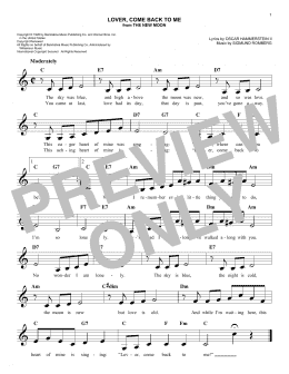 page one of Lover, Come Back To Me (Easy Lead Sheet / Fake Book)