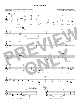 page one of I Cried For You (Easy Lead Sheet / Fake Book)