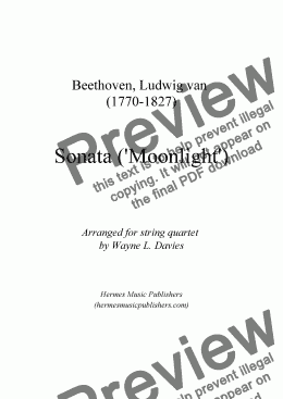 page one of 'Moonlight' Sonata for String Quartet
